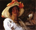 オレンジのリボンが付いた帽子をかぶったクララ・スティーブンスの肖像 ウィリアム・メリット・チェイス